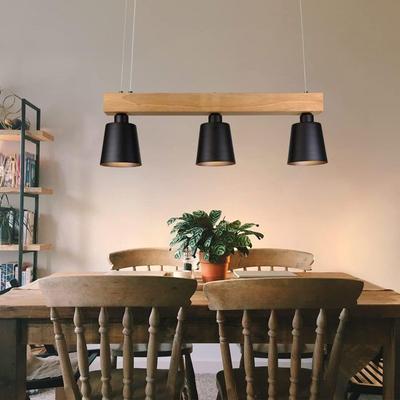 Pendant Light - NETTLIFE - Dining Table Pendant Light - Black Wood - 3 E27 Bulbs - 70x14x23 Cm