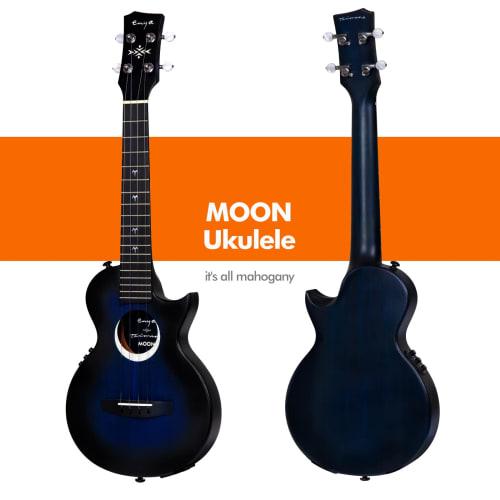 Enya Taimane Tenor Ukulele EUT-Moon BU EQ Mahogany Solid Wood Ukulele with Pickup, Beginner's Set, Case and Strap Included
