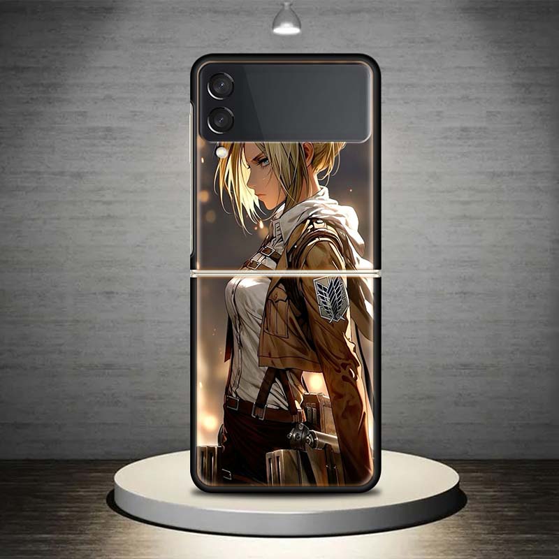 A-Attack on T-Titan Annie Mikasa For Samsung Galaxy Z Flip 7 6 5 4 3 5G Phone Case Black Cover ZFlip 7 6 5 4 3 Shockproof Bumper