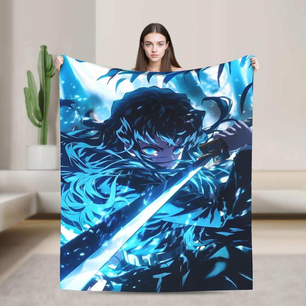 Nezuko's Kimono Tribute- Asanoha Pink Hemp Leaf Blanket Demon Slayer Flannel Funny Warm Throw Blanket for Home Winter