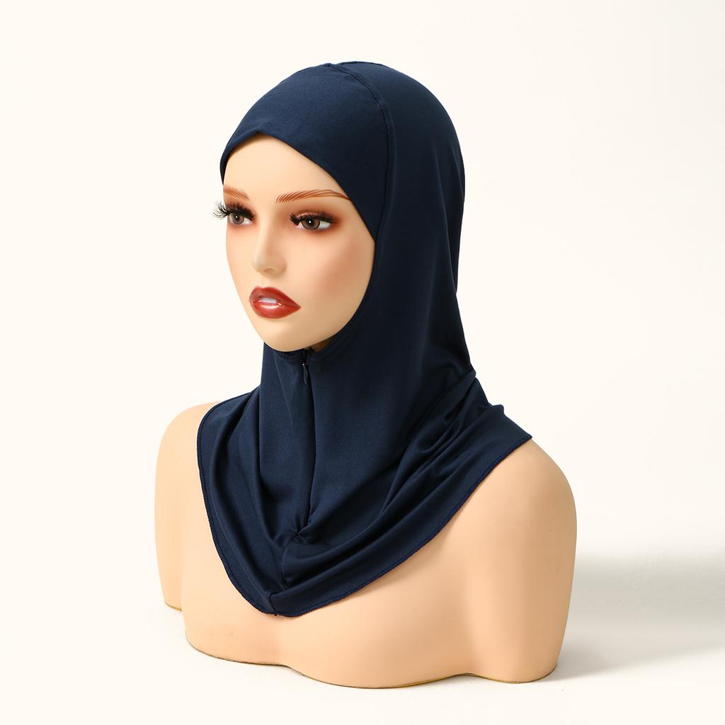 New Design Muslim Women Soild Instant Hijab With Hidden Zipper Middle East Jilbab Adjustable Prayer Hijab Cotton Modal Inner Cap