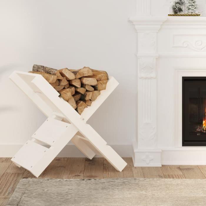 822448 vidaXL Porte-bûches Blanc 47x39,5x48 cm Bois massif de pin