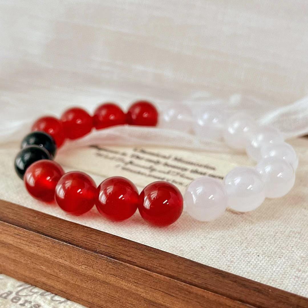 Retro Natural Red Agate White Chalcedony Black Agate Bracelet Atmosphere Bracelet