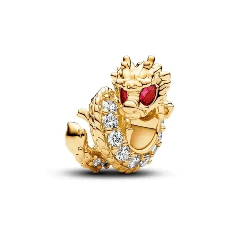 Neu in Wolf Drache Sitz Serie Ohrringe Halskette Perle Passend Charme Armband 925 Silber Damen Anhänger Schmuck F7822 beige