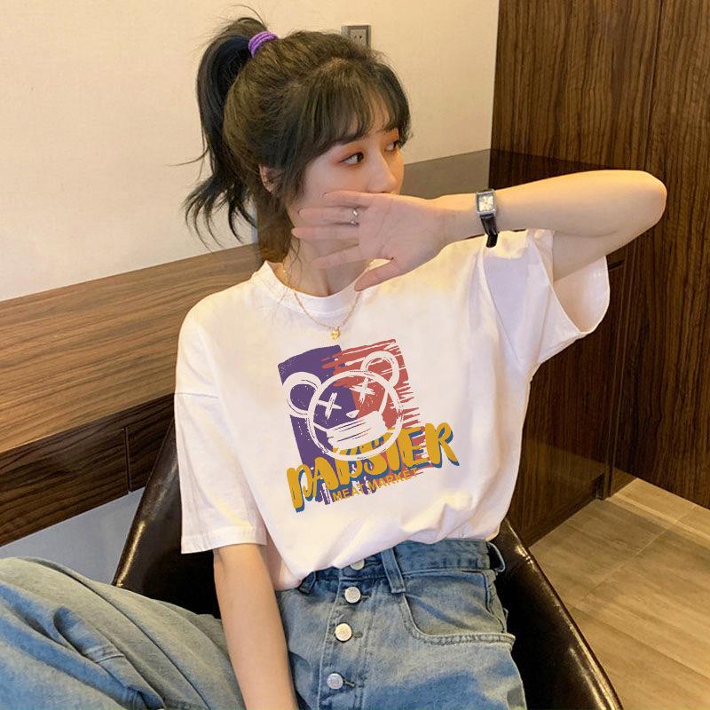 

абрикосовая свободная хлопковая футболка с коротким рукавом на плечо женская 2025 лето новая европейская нишевая модель большого размера топ-основа S