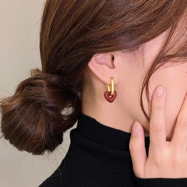 Elegant Red Heart Hoop Earrings Comfortable Geometric Ear Rings Lightweight Metal Jewelry Accessories for Women Girls