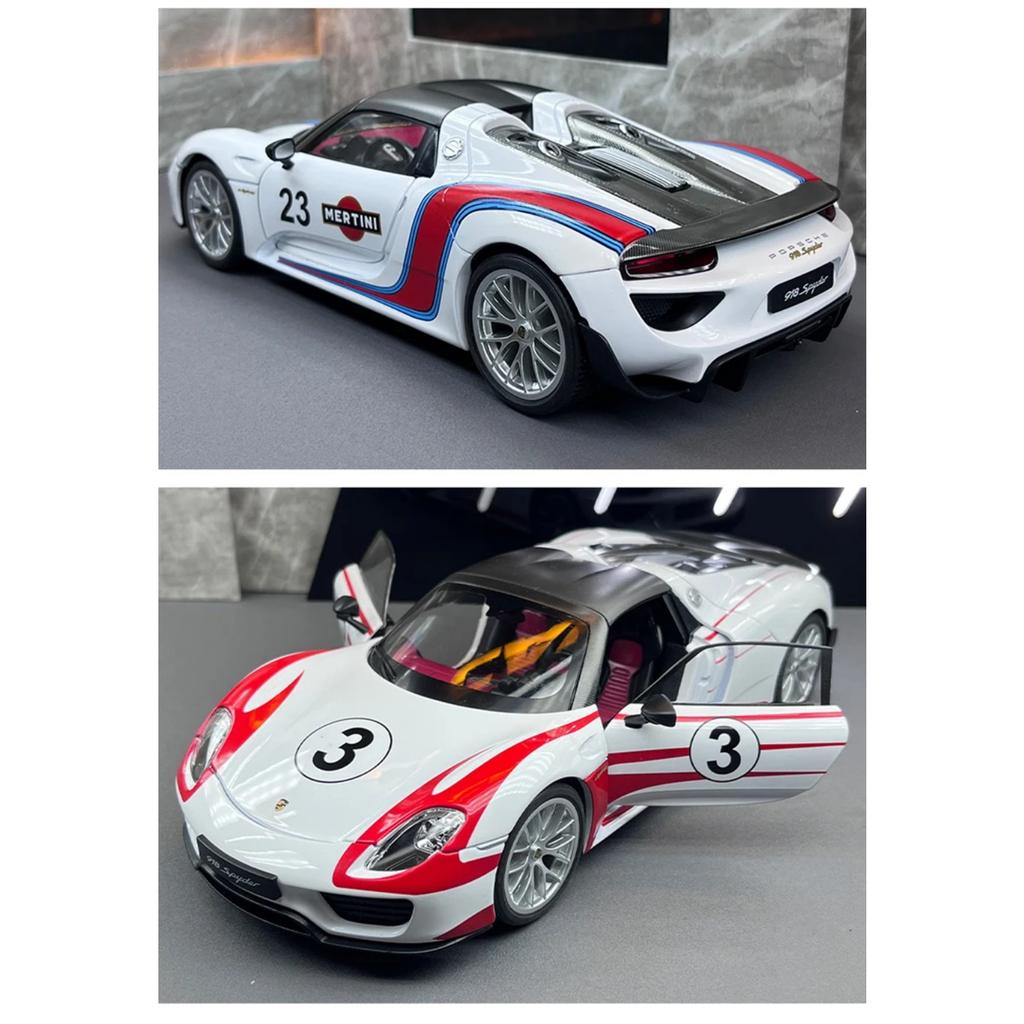 Porsche 918 Spyder Martini Sportwagen-Modell im Maßstab 1:18 aus Metallguss, mit Sound und Lichteffekten – ein tolles Geschenk für Kinder!