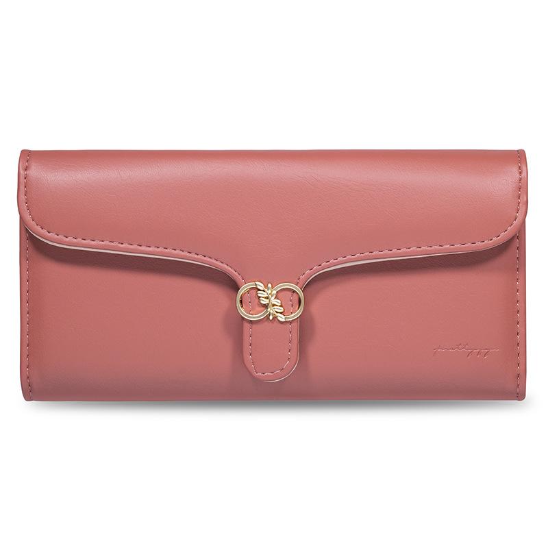 

Длинный женский кошелек из искусственной кожи, складной, расширяемый, многофункциональный, большой емкости, женский кошелек коралл красный