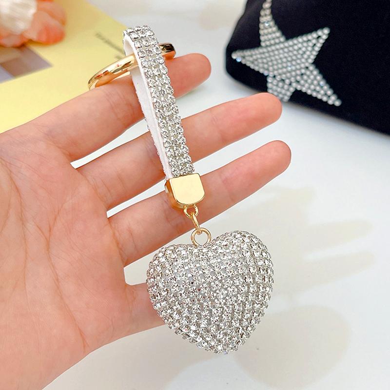 1Pc Handbag Pendant Valentine's Day Metal Ins Style Rhinestone Crystal Gift Keychain Car Key Pendant Heart-shaped Key Ring