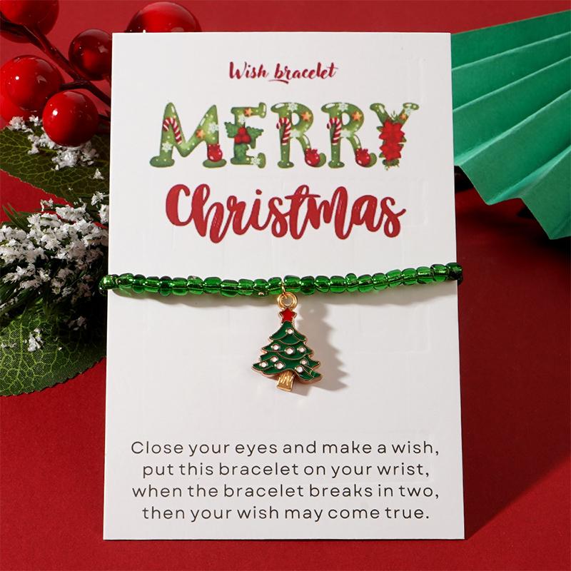 Christmas Colorful Beads Multi Element Pendant Bracelets For Women Santa Claus Tree Elk Bracelet Party Jewelry