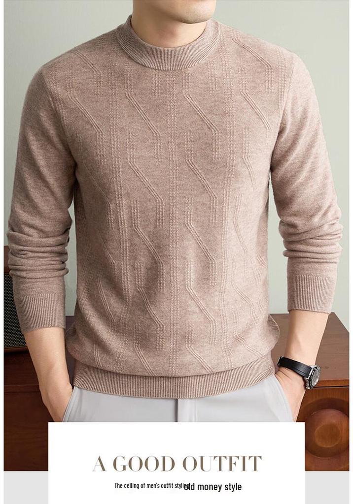 Hengyuanxiang Men's 100% Wool Crew Neck Sweater