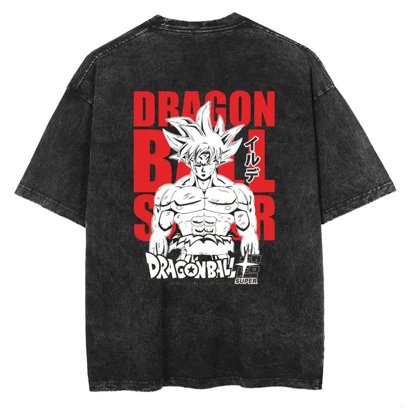 

Goku Ultra Instinct T Shirt Men Acid Wash Oversized Anime Red Block Graphic Back Print Cotton Vintage Gym Streetwear Tee Top M