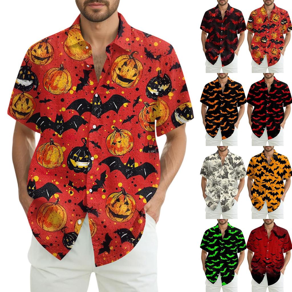 Men's Fashion Casual Loose Halloween Printed Short Sleeve Shirt