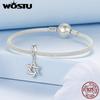 WOSTU 925 Silver Star Clip Beads Silicone Stopper Zircon Charm Hexagram Pendant Fir Original Bracelet Neckalce DIY Birthday Gift