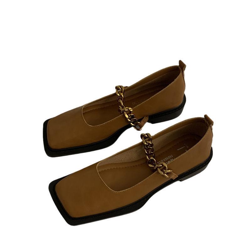 Metallkette quadratischer Kopf Retro Slipper einzelne Damen Herbst 2025 neue britische vielseitige Mary Jane kleine Lederschuhe Damen