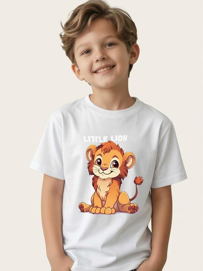 Cute Little Lion Boy T-shirt Summer Short-sleeved Versatile Casual Top