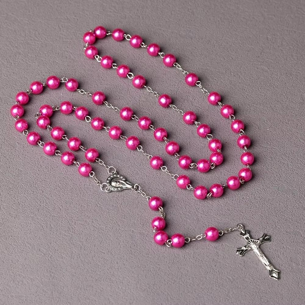 Handgefertigte Perlen Rosenkranzperlen Anhängerkette Vintage Stil Religiöse Anhänger Christlicher Schmuck