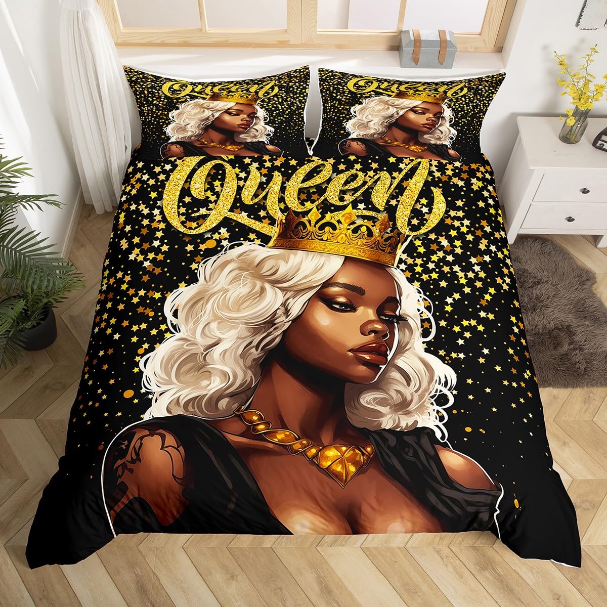

Фантазийные черные девушки Комплекты пододеяльников для детей Девочек Женщин Подростков Легкие покрывала Комплекты постельного белья с афроамериканскими черными девушками (135x200cm)