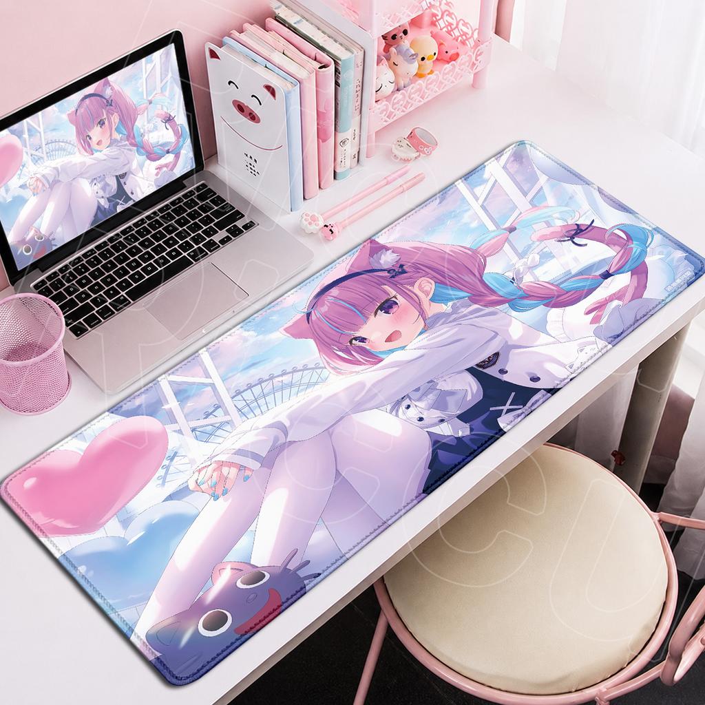 Office Large Speed Mouse Pad HD Printing Rubber Carpet Kawaii Hololive Minato Aqua E-sport Game Computer Keyboard Mats 900x400mm