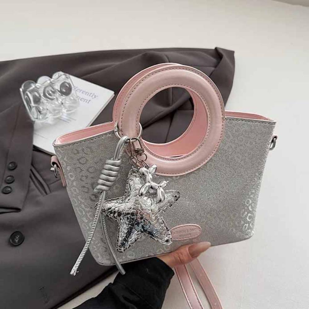 Shoulder Bag Small Basket Bag PU Shining Banquet Handbag Fashionable Sweet Star Silver Bag  Women
