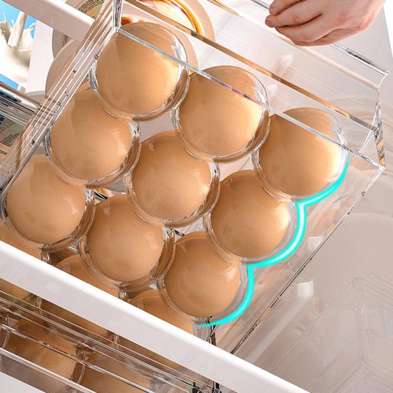Boîte de Rangement pour Œufs Grande Capacité 36 Œufs Conception à Tiroir à Deux Niveaux Organisateur Transparent pour Réfrigérateur