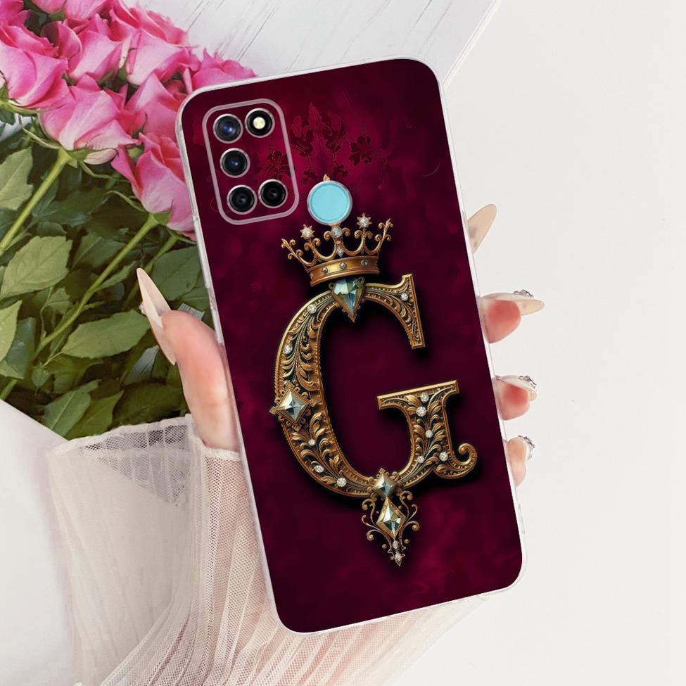 Transparente Schutzhülle für Realme RMX2101 und Realme C17, luxuriöses Design mit Kronen- und AZ-Schriftzug, 2D-Flachmuster, weiches Gehäuse für Realme C17
