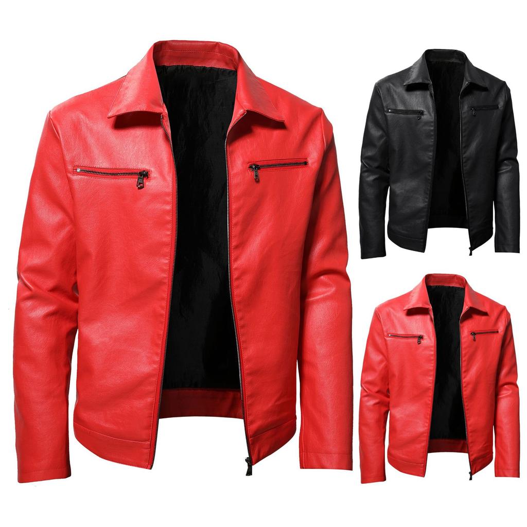 European and American men's double zipper casual large size lapel leather jacket men
