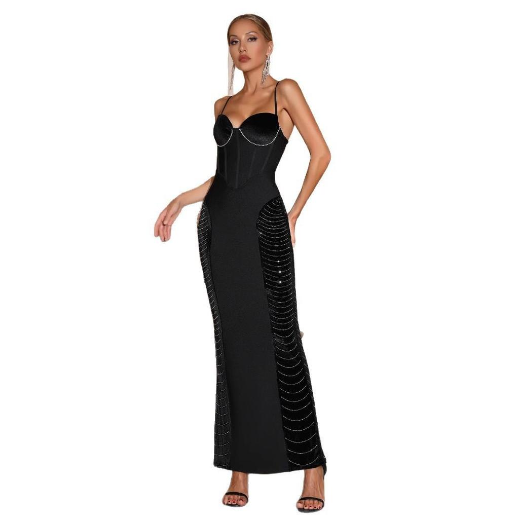 Europäisch-amerikanischer Stil Sexy Tief ausgeschnittenes Bandagen-Abendkleid mit Strasssteinen