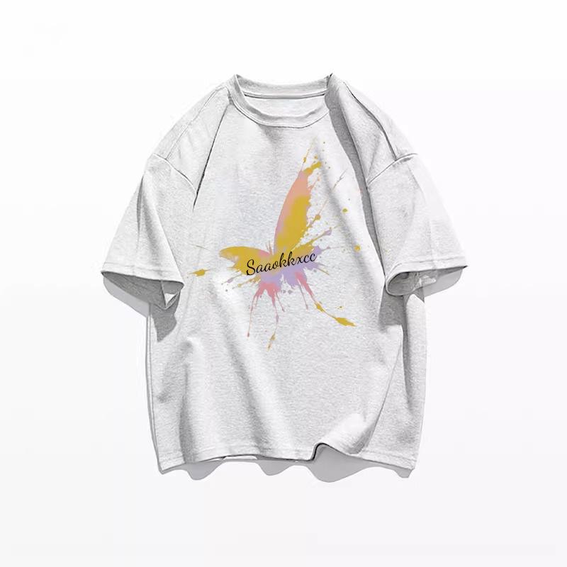 Women's Loose Fit White Cotton Shoulder T-Shirt - Summer 2025 American Style