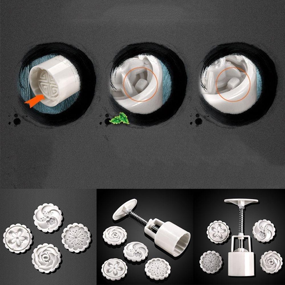 5Pcs/Set Flower Decor Mold 4 Stamps Pastry Hand Pressing Cookie MoonCake Cutter