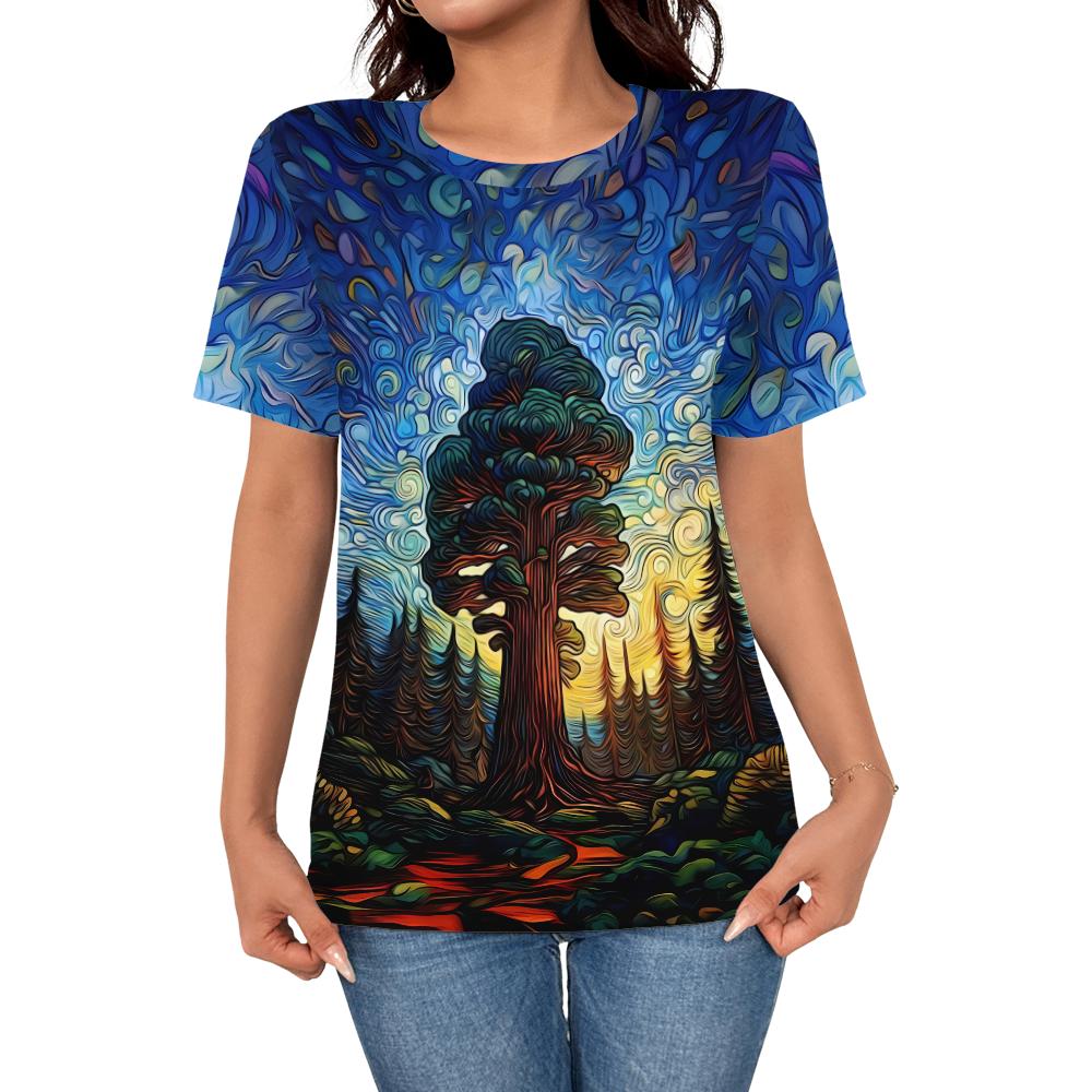 

Summer Women s Elegant Personalized Cartoon Tree 3D Printed Top T-shirt Women s Casual Fashion Short Sleeve Top S