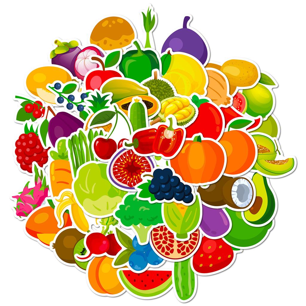 50 Cartoon Fruit And Vegetable Stickers Cartoon Children'S Physical Puzzle Fruit And Vegetable Graffiti Stickers