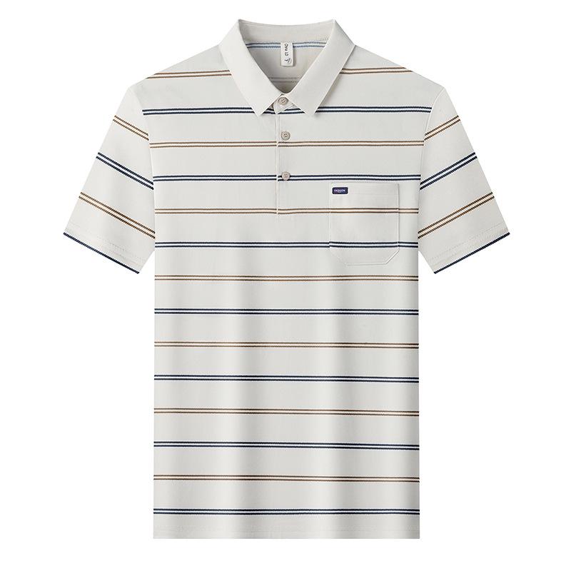 Polo Estiva a Righe da Uomo con Revers e Tasca Vera - Top Casual da Lavoro a Maniche Corte