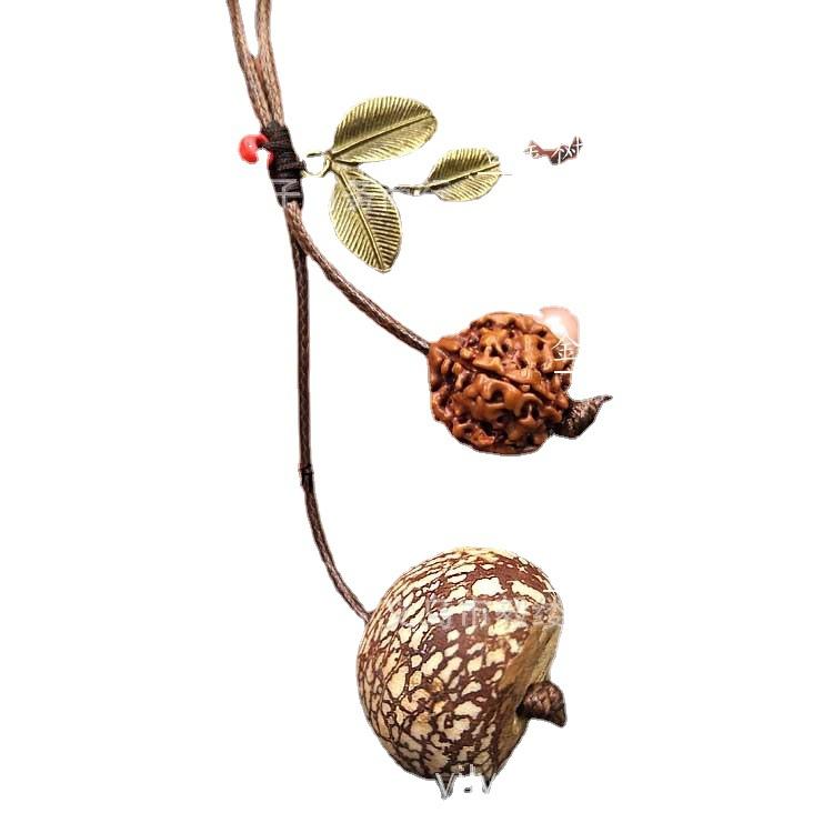 Retro wooden pendant, long spring and summer literary sweater chain, simple ethnic style necklace, accessories cotton and linen clothes