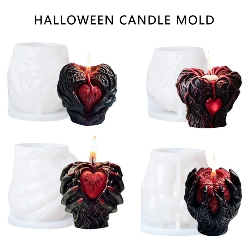 Silicone Molds Halloween Holding Heart Candle Molds Casting Molds Handmade Plaster Molds Craft Supply for Candle Making