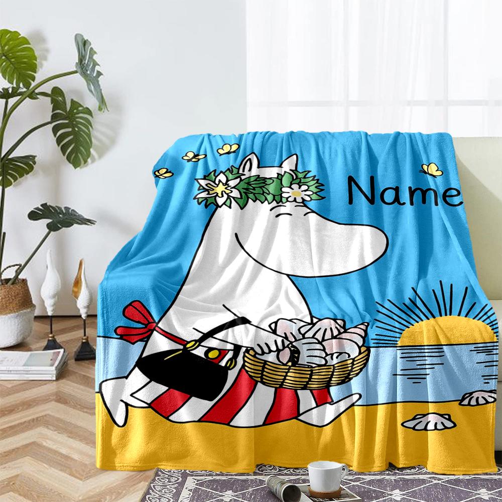 Custom Name Moomin Theme Printed Blanket - Perfect for Couch, Bed, Travel & Outdoor Use | Machine Washable, Cozy & Durable.