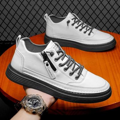 Mode Rits Leer Schoenen Comfortabele Sportsneakers Instappers Voor Mannen Hoge Top Leer Casual Schoenen Platte Enkellaarzen