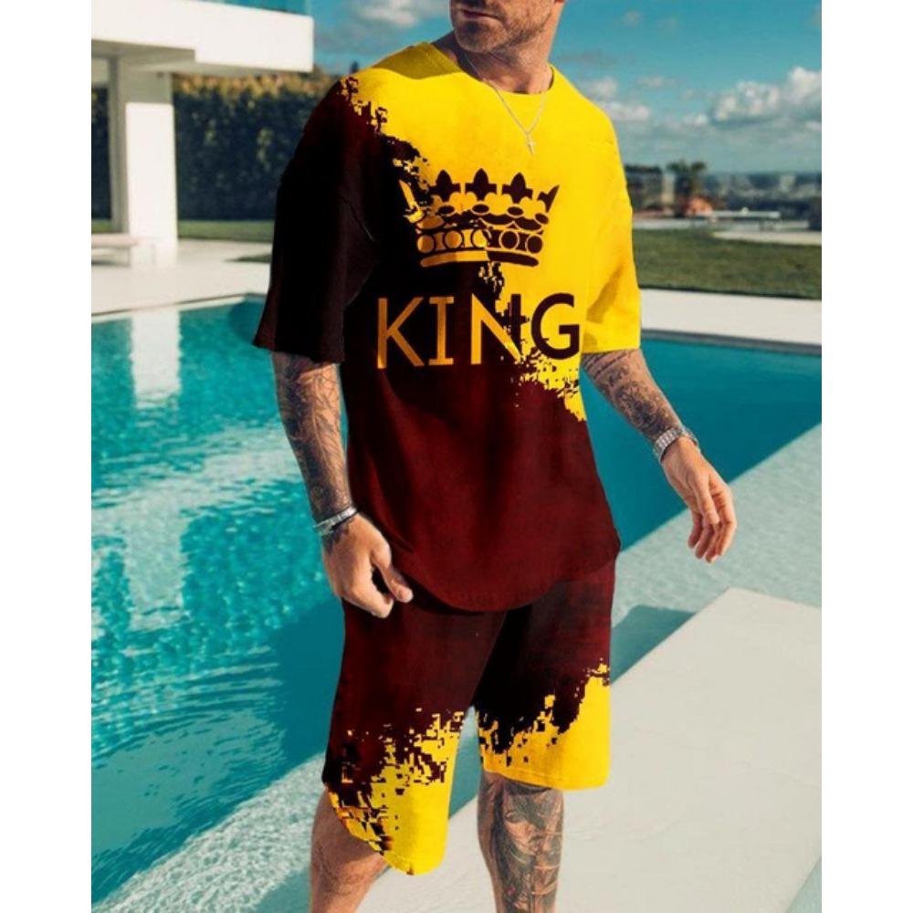 Men Luxury T Shirt Tracksuit 2 Piece Sets 3D Print Sports Short Sleeve Round Neck Casual Style All-Match Clothing Summer 6XL