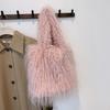  Large Capacity Urban Style Faux Fur Shoulder Bag for Women Autumn and Winter Candy Color Warm Plush Bucket Tote Bag