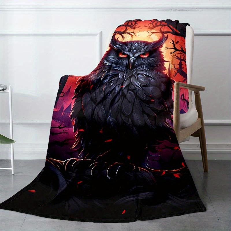 Black Owl Blanket Soft Warm Throw Blanket Nap Blanket For Couch Sofa Office Bed Camping Travel Multipurpose Gift Blanket For All Season