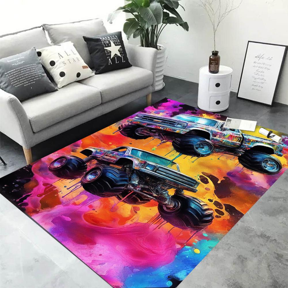 Graffiti Cartoon Cool Off-road Vehicle Carpet Kids Room Game Non-slip Soft Floor Mat Bedroom Home Decoration Rugs Living Room