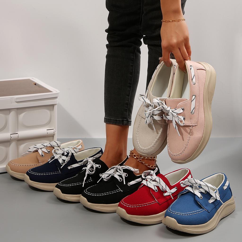 Fashion Women Sneakers New Lace Up Women Vulcanize Shoes Autumn Round Toe Solid Color Shoes Ladies Casual Flat Sneakers Zapatos De Mujer
