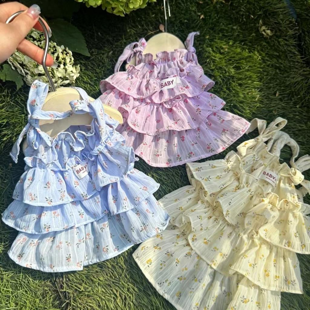 New Spring Summer Pet Dresses Puppy Dog Outfits Print Multilayer Lace Sling Princess Dress for Small Medium Dog Pet Clothes