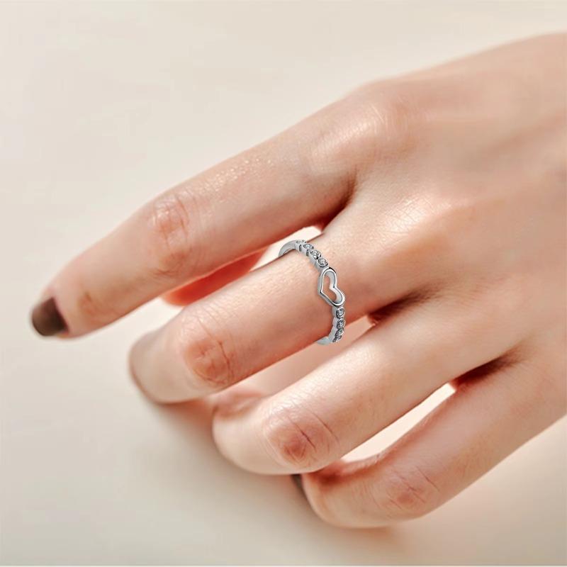 Huajie Romantic Heart Hollow Shape Wedding Women's Rings Inlaid White Zircon Banquet Silver Ring  Trend
