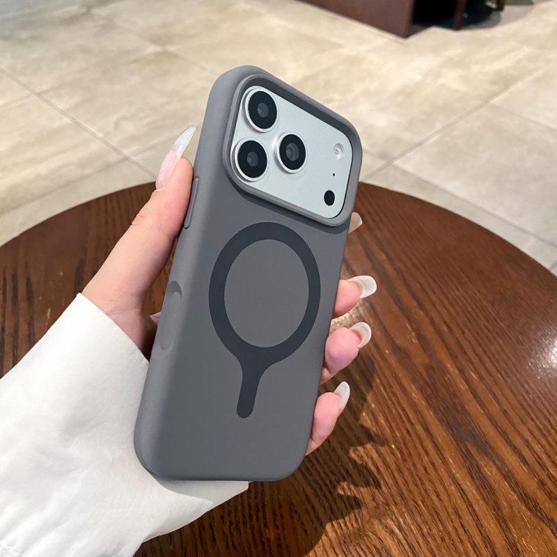 Applicable to iPhone17ProMax liquid silicone contrasting color one-piece magnetic mobile phone case Apple 16 solid color sense
