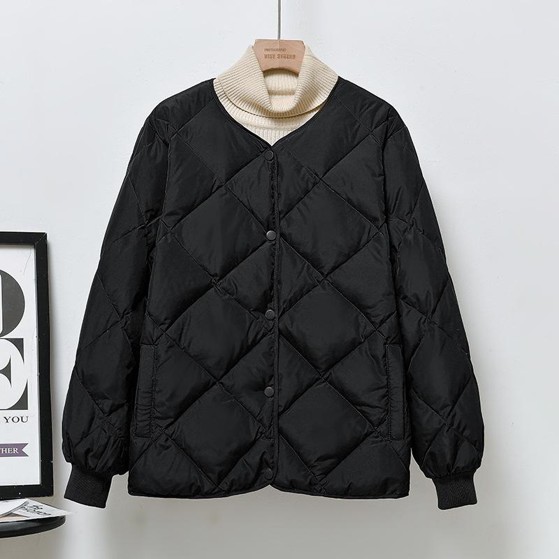 Rhombus lattice bread cotton clothes autumn and winter new simple solid color warm cotton clothes jacket women's fashion