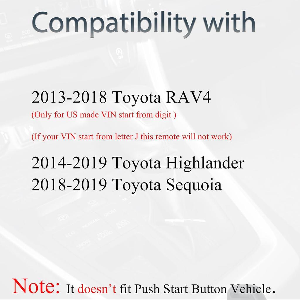 Key Fob Keyless Entry Fits for Toyota RAV4 Highlander Sequoia 2013 2014 2015 2016 2017 2018 Remote Control Key Replacement 4 Button GQ4-52T