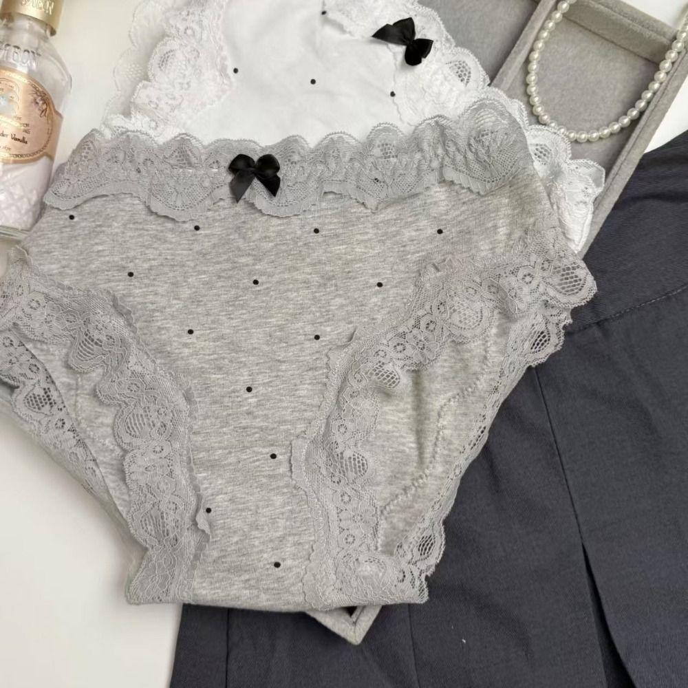 3Pcs Dot Lace Bowknot Panties Sweet Underwear for Women Lingerie Seamless Briefs Girl