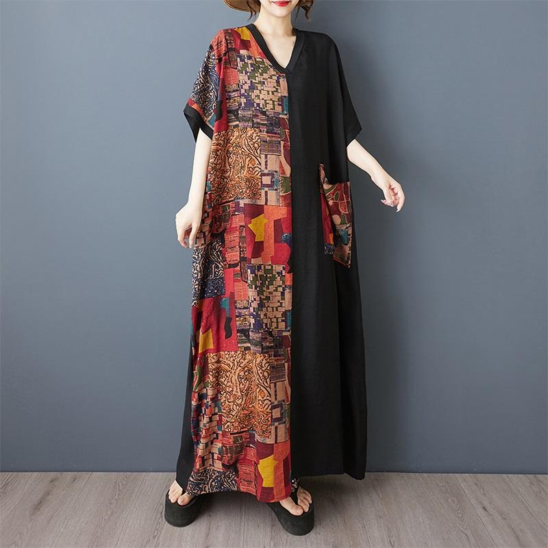 Rochie de vară lungă maxi casual largă din bumbac cu mânecă scurtă mărime plus vintage nouă în rochii pentru femei