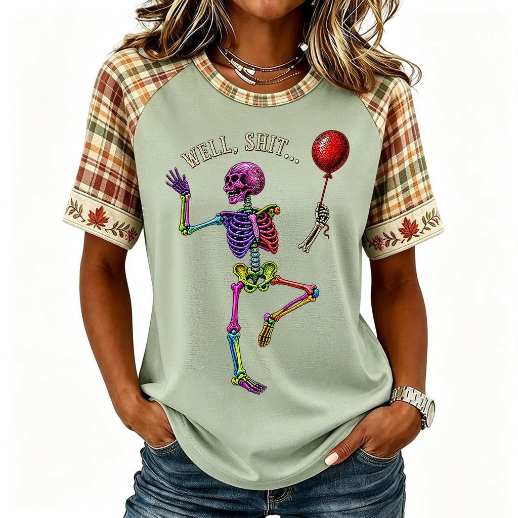 Women's Halloween Raglan Sleeve T-Shirt Neck Short Sleeve Printed Top